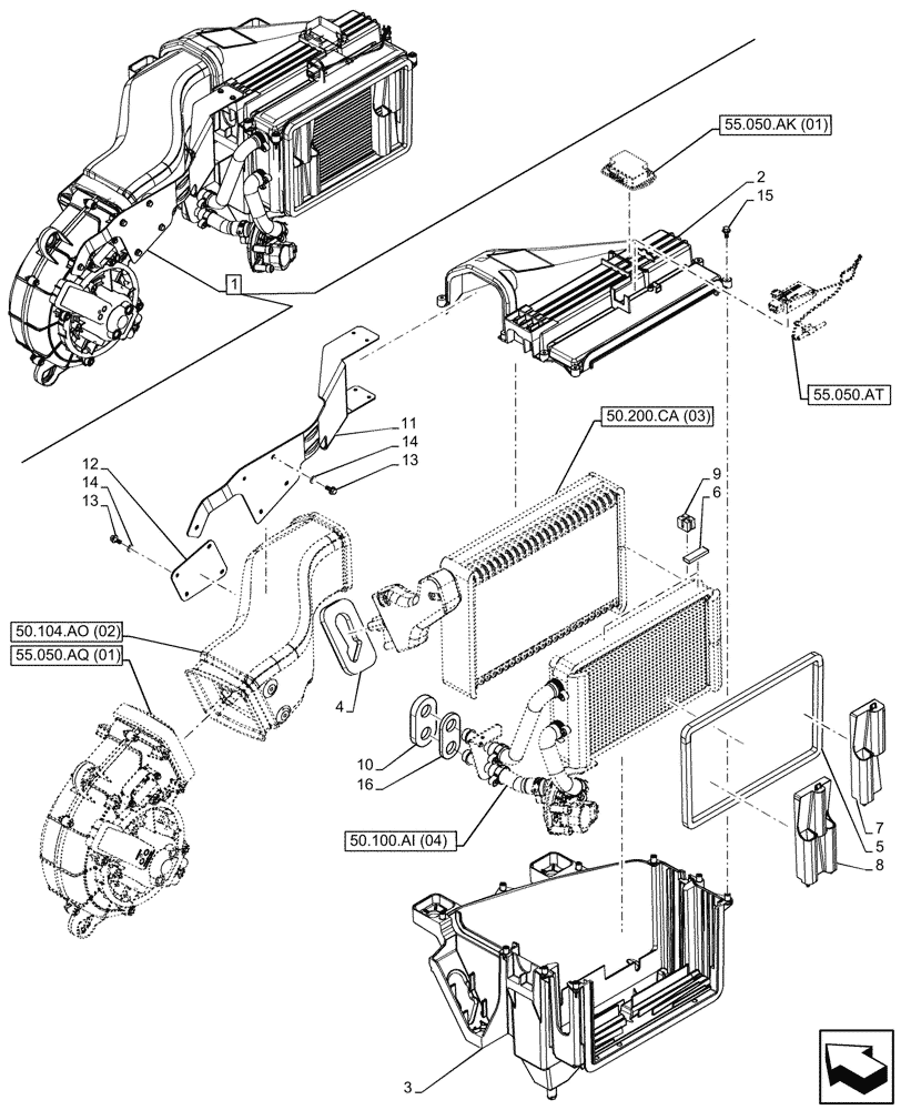 Схема запчастей Case IH FARMLIFT 935 - (50.200.CA[02]) - VAR - 749193 - AIR CONDITIONING, EVAPORATOR, COMPONENTS (50) - CAB CLIMATE CONTROL