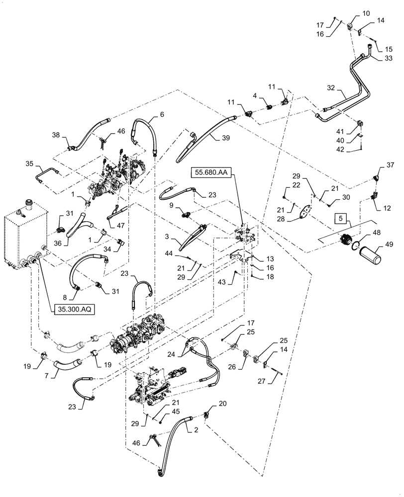 Схема запчастей Case IH WD2104 - (35.105.AC[01]) - HYDRAULIC DRAPER, CHARGE CIRCUIT, 6 CYLINDER, ASN YGG677501 (35) - HYDRAULIC SYSTEMS
