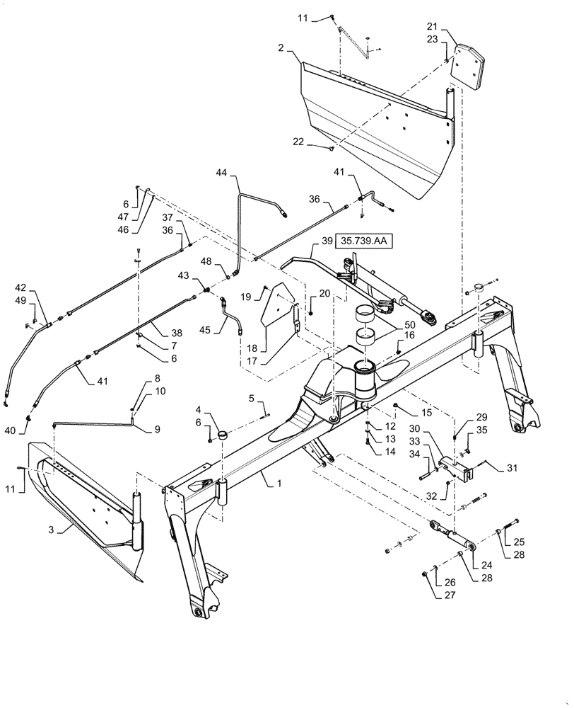 Схема запчастей Case IH DC163 - (39.100.AB[01]) - FRAME, ROLL TRAIL ASSY, RUBBER/STEEL (39) - FRAMES AND BALLASTING