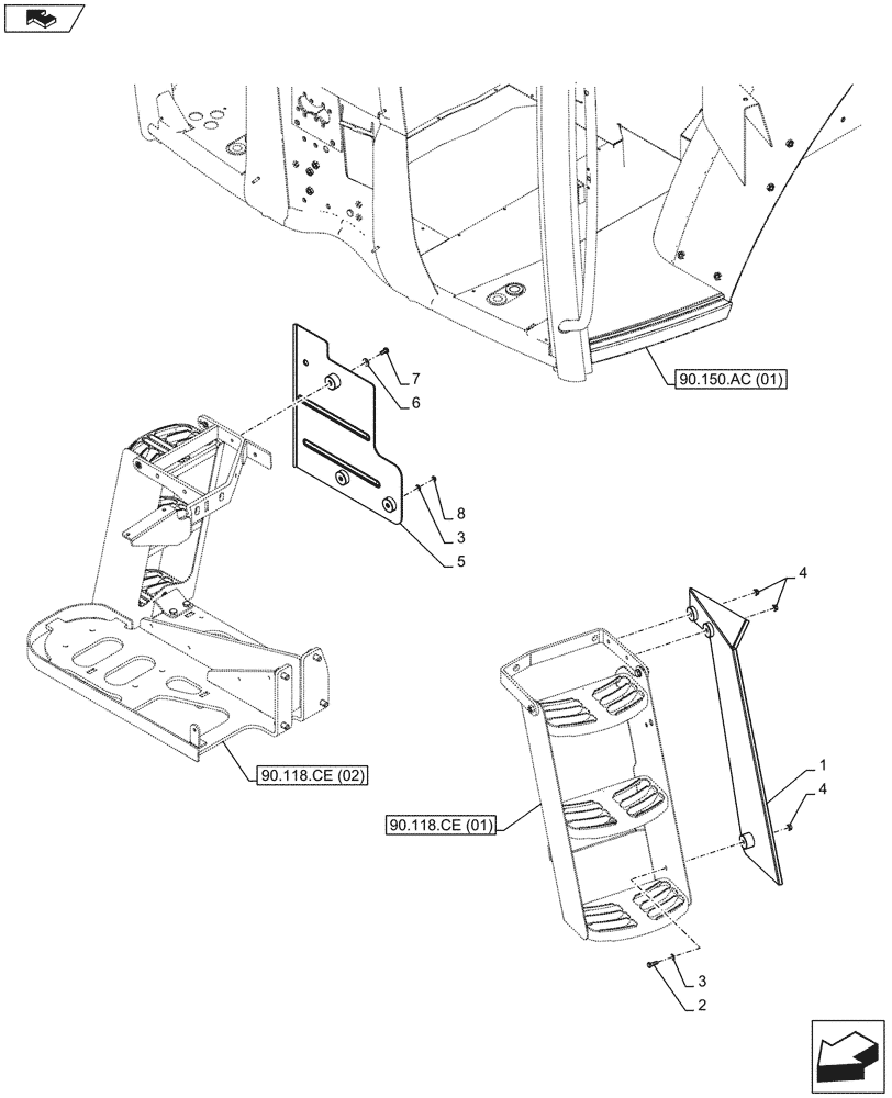 Схема запчастей Case IH MAXXUM 110 - (90.116.AC[12]) - VAR - 338201, 391153, 743777 - REAR FENDER, MUDGUARD (90) - PLATFORM, CAB, BODYWORK AND DECALS
