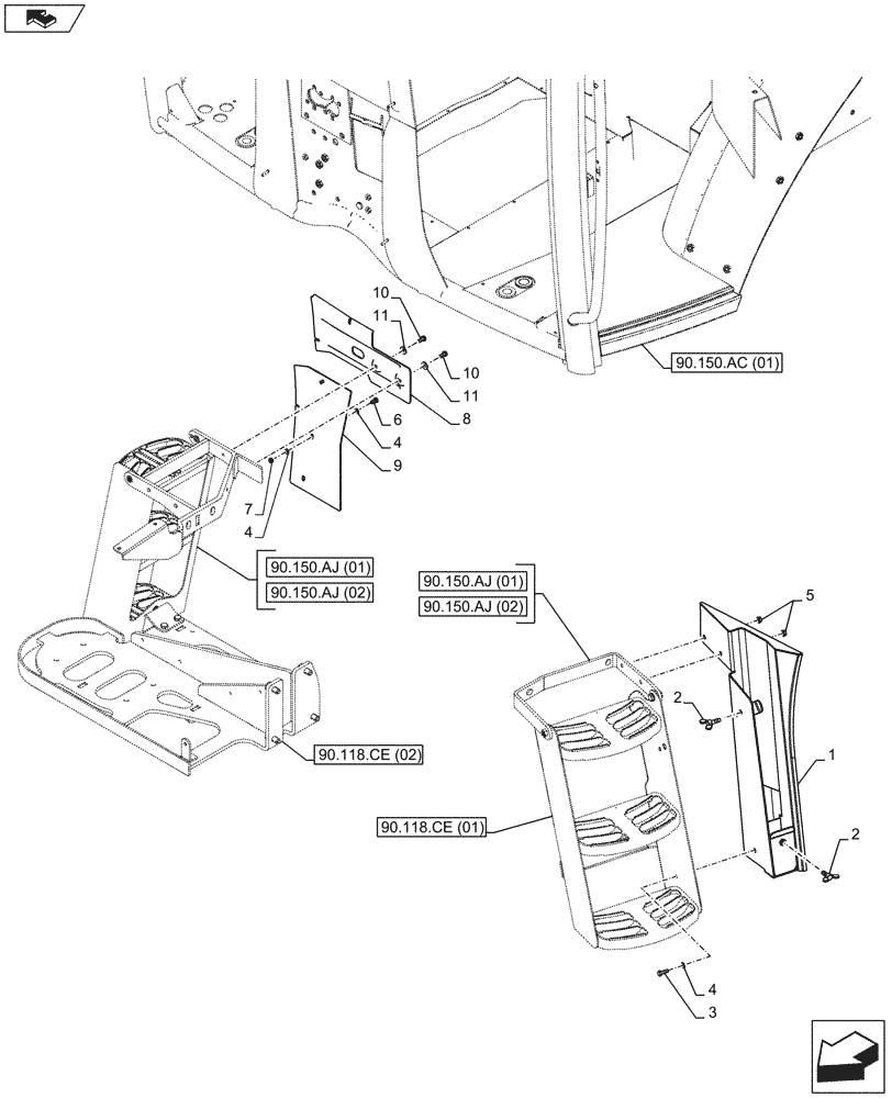 Схема запчастей Case IH MAXXUM 110 - (90.116.AC[10]) - VAR - 338204, 338206, 743707, 743708 - WIDE REAR FENDERS, MUDGUARD (90) - PLATFORM, CAB, BODYWORK AND DECALS