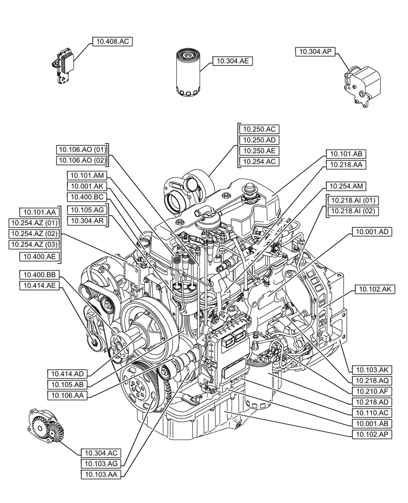 Схема запчастей Case IH F4HFE413V B001 - (10.000.00) - SECTION INDEX - ENGINE (10) - ENGINE