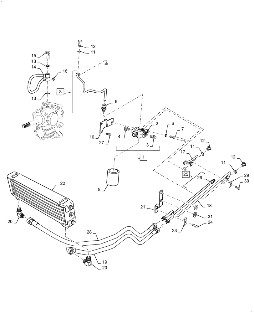 Схема запчастей Case IH FARMALL 45C - (21.109.010) - OIL COOLER, HYDROSTATIC TRANSMISSION (21) - TRANSMISSION
