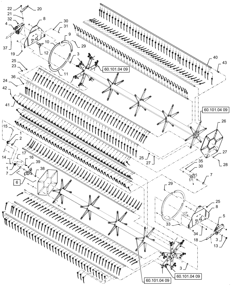 Схема запчастей Case IH 3162 - (60.101.04[08]) - REEL ASSY, SPLIT CAM, PLASTIC TINE, 40FT - 6 BAT ASN YHH051300 (60) - PRODUCT FEEDING