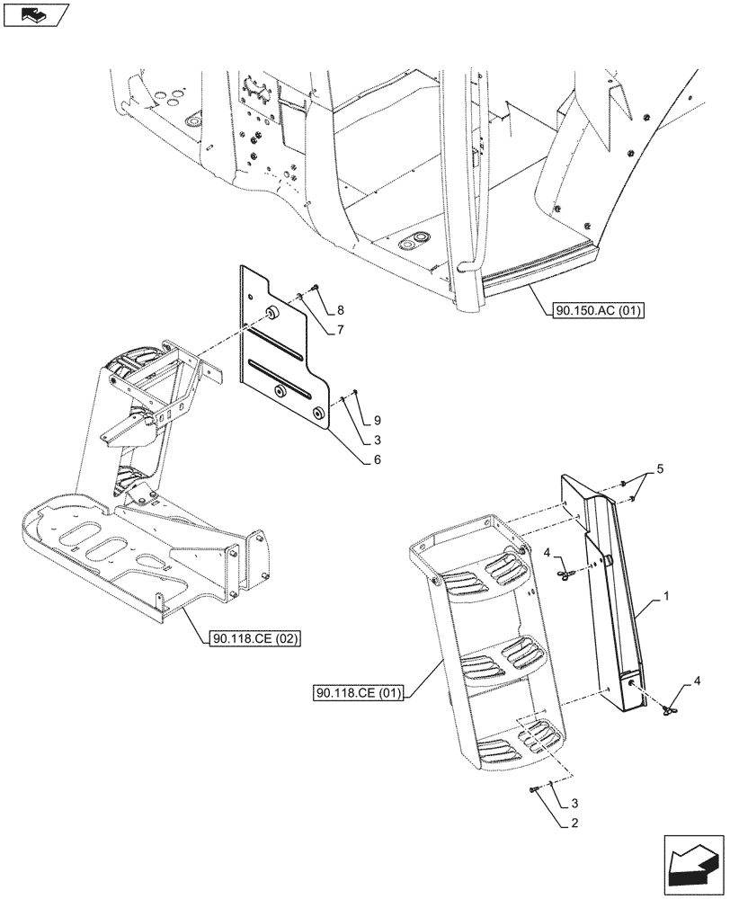 Схема запчастей Case IH MAXXUM 110 - (90.116.AC[13]) - VAR - 338122, 338202, 391153, 743777 - REAR FENDER, MUDGUARD (90) - PLATFORM, CAB, BODYWORK AND DECALS
