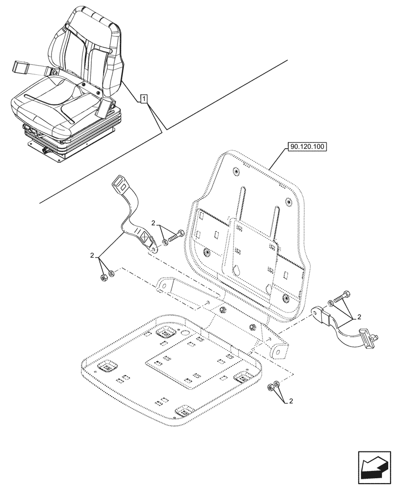 Схема запчастей Case IH FARMALL 80V - (90.151.060) - VAR - 335859 - SEAT, MECHANICAL, SUSPENSION, FABRIC, SEAT BELT, CAB (90) - PLATFORM, CAB, BODYWORK AND DECALS
