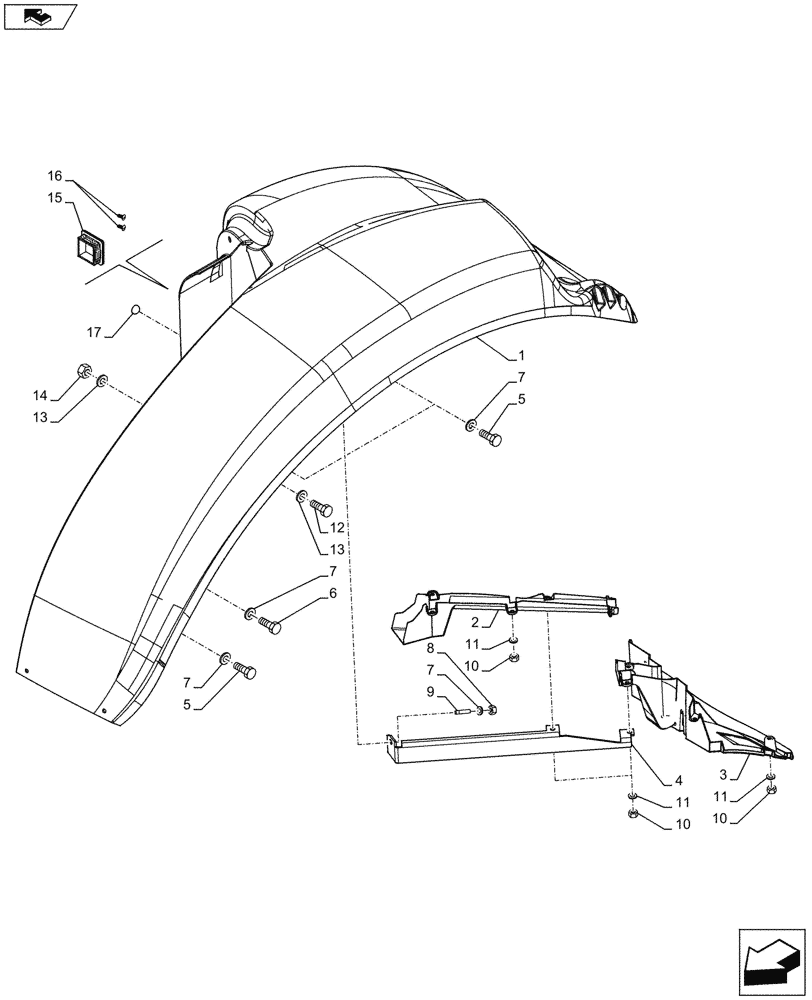 Схема запчастей Case IH MAXXUM 110 - (90.116.AC[07]) - VAR - 338203, 338204, 338205, 338206, 743707, 743708 - WIDE REAR FENDERS, LH (90) - PLATFORM, CAB, BODYWORK AND DECALS