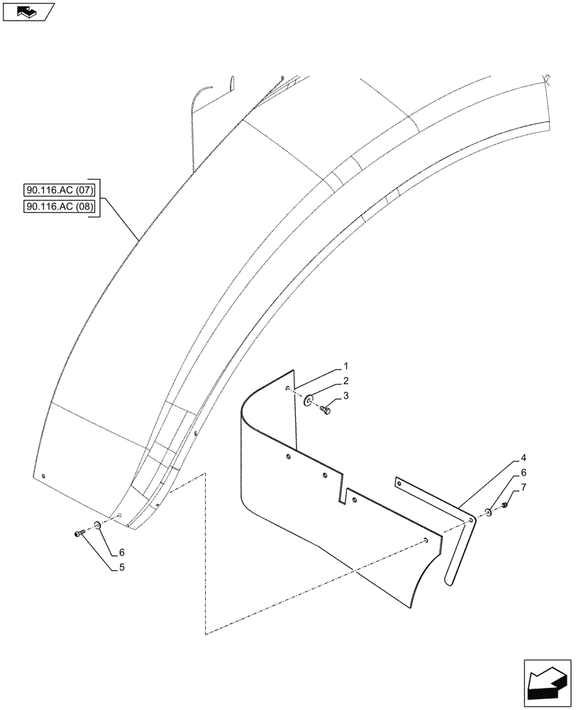 Схема запчастей Case IH MAXXUM 110 - (90.116.AC[11]) - VAR - 338203, 338204, 338205, 338206, 743707, 743708 - WIDE REAR FENDERS, MUDGUARD (90) - PLATFORM, CAB, BODYWORK AND DECALS