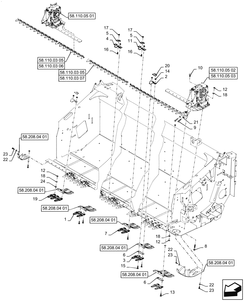 Схема запчастей Case IH 3020-35 - (58.110.04[02]) - CUTTERBAR, 3-INCH, STANDARD GUARD, DOUBLE DRIVE (58) - ATTACHMENTS/HEADERS