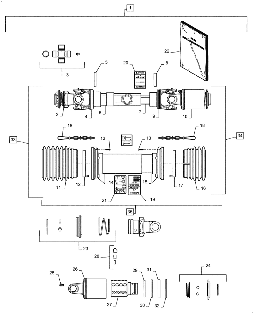 Схема запчастей Case IH 3152 - (31.100.01) - SHAFT, PTO DRIVE, TO COMBINE, ASN YHH051300 (31) - IMPLEMENT POWER TAKE OFF