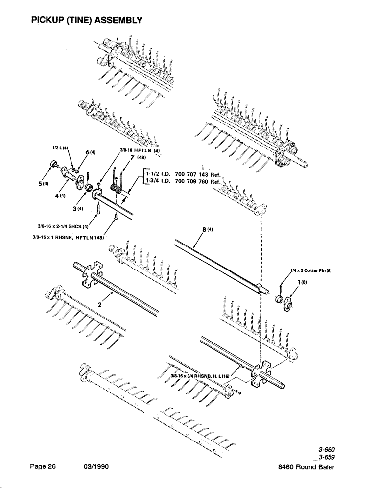 Схема запчастей Case IH 8460 - (026) - PICKUP, TINE, ASSEMBLY Pickup