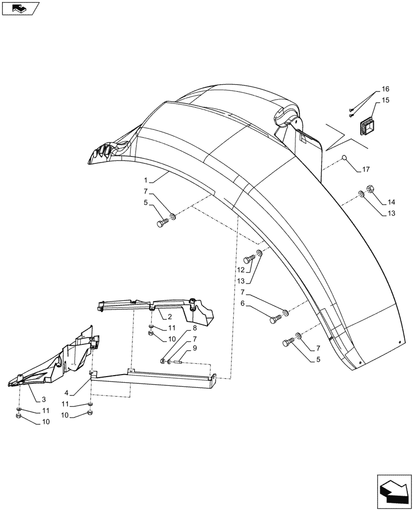 Схема запчастей Case IH MAXXUM 110 - (90.116.AC[08]) - VAR - 338203, 338204, 338205, 338206, 743707, 743708 - WIDE REAR FENDERS, RH (90) - PLATFORM, CAB, BODYWORK AND DECALS
