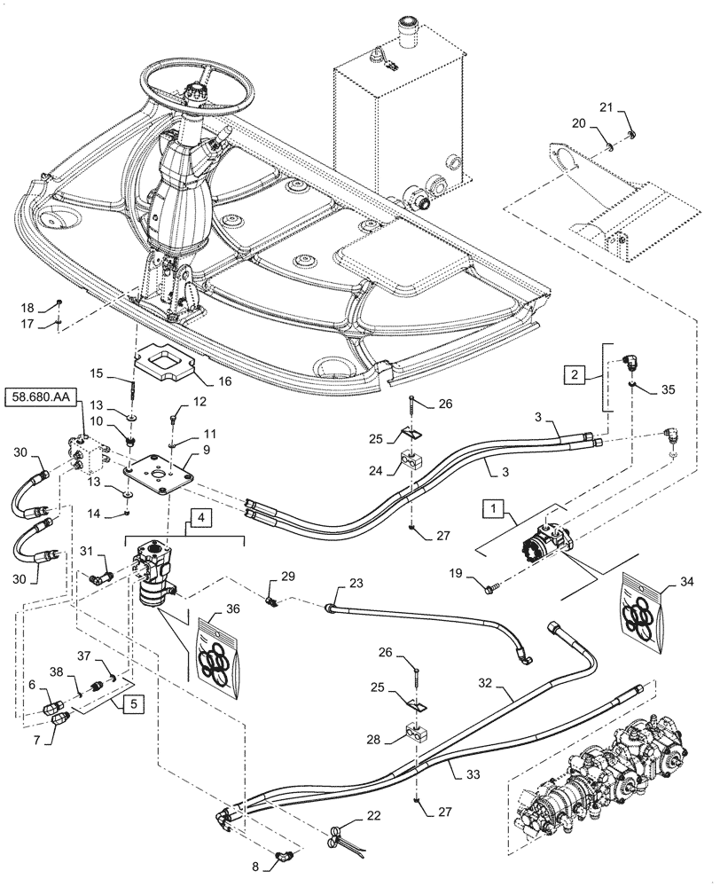 Схема запчастей Case IH WD1504 - (41.200.AE[04]) - STEERING ASSY, HYDRAULIC, 4 CYLINDER, HI SPEED, ASN YGG677501 (41) - STEERING