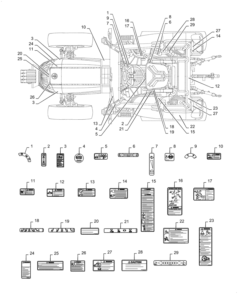 Схема запчастей Case IH FARMALL 45C - (90.108.010) - SAFETY DECALS (90) - PLATFORM, CAB, BODYWORK AND DECALS