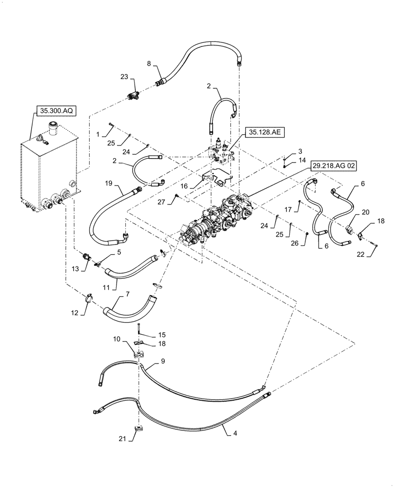Схема запчастей Case IH WD1504 - (35.105.AC[02]) - HYDRAULIC NON-DRAPER, CHARGE CIRCUIT, 4 CYLINDER, ASN YGG677501 (35) - HYDRAULIC SYSTEMS