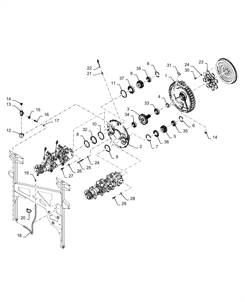 Схема запчастей Case IH WD1904 - (31.220.AG[03]) - GEARBOX, DRAPER, 4 AND 6 CYLINDER, ASN YGG677501 (31) - IMPLEMENT POWER TAKE OFF