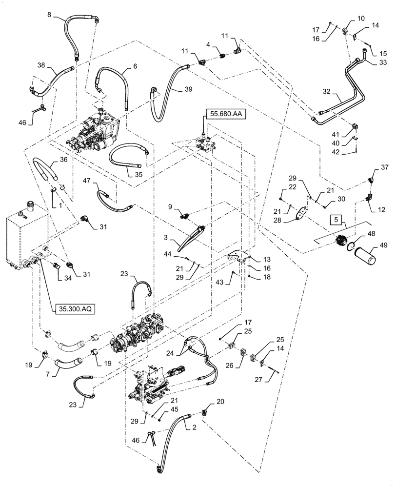 Схема запчастей Case IH WD2504 - (35.105.AC[02]) - HYDRAULIC NON-DRAPER, CHARGE CIRCUIT, 6 CYLINDER, ASN YGG677501 (35) - HYDRAULIC SYSTEMS