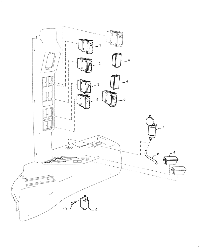 Схема запчастей Case IH FARMALL 45C - (55.510.010) - RH, CONSOLE, SWITCH (55) - ELECTRICAL SYSTEMS