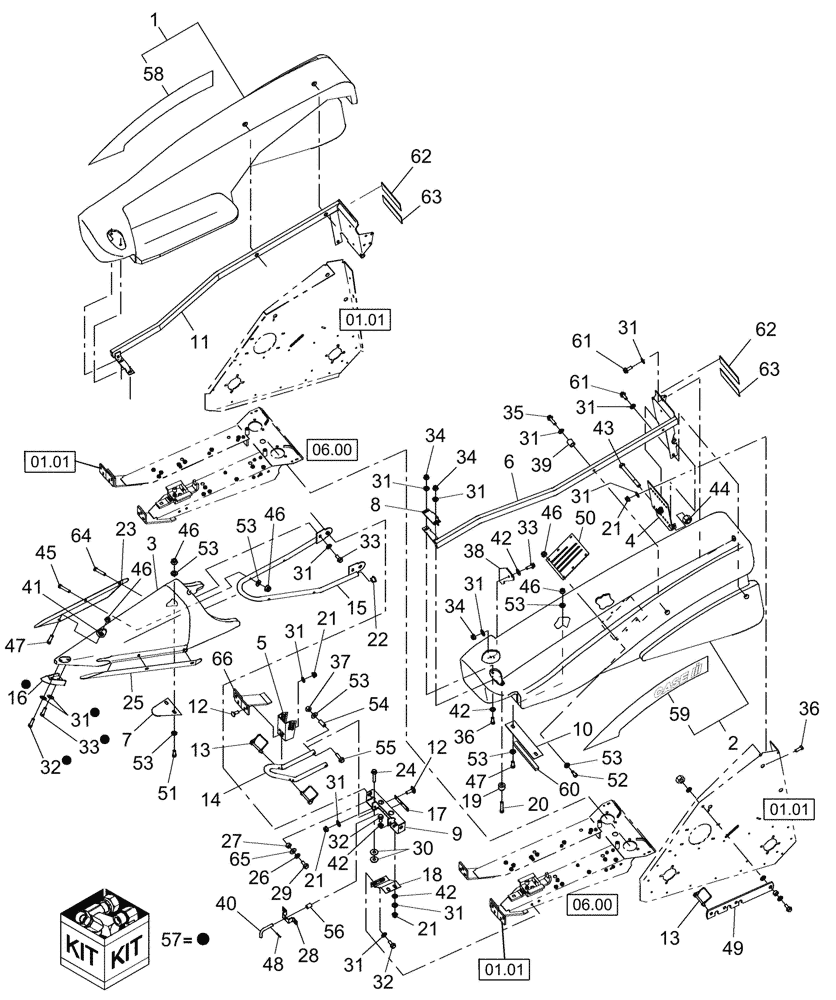Схема запчастей Case IH 2212 - (10.00[1]) - OUTER DIVIDERS (58) - ATTACHMENTS/HEADERS