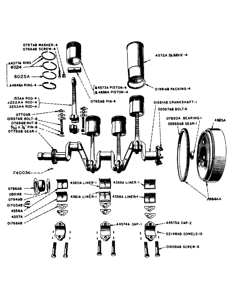 Схема запчастей Case IH D-SERIES - (008) - PISTONS, RINGS AND SLEEVES - 4" BORE / CONNECTING RODS / CRANKSHAFT (02) - ENGINE