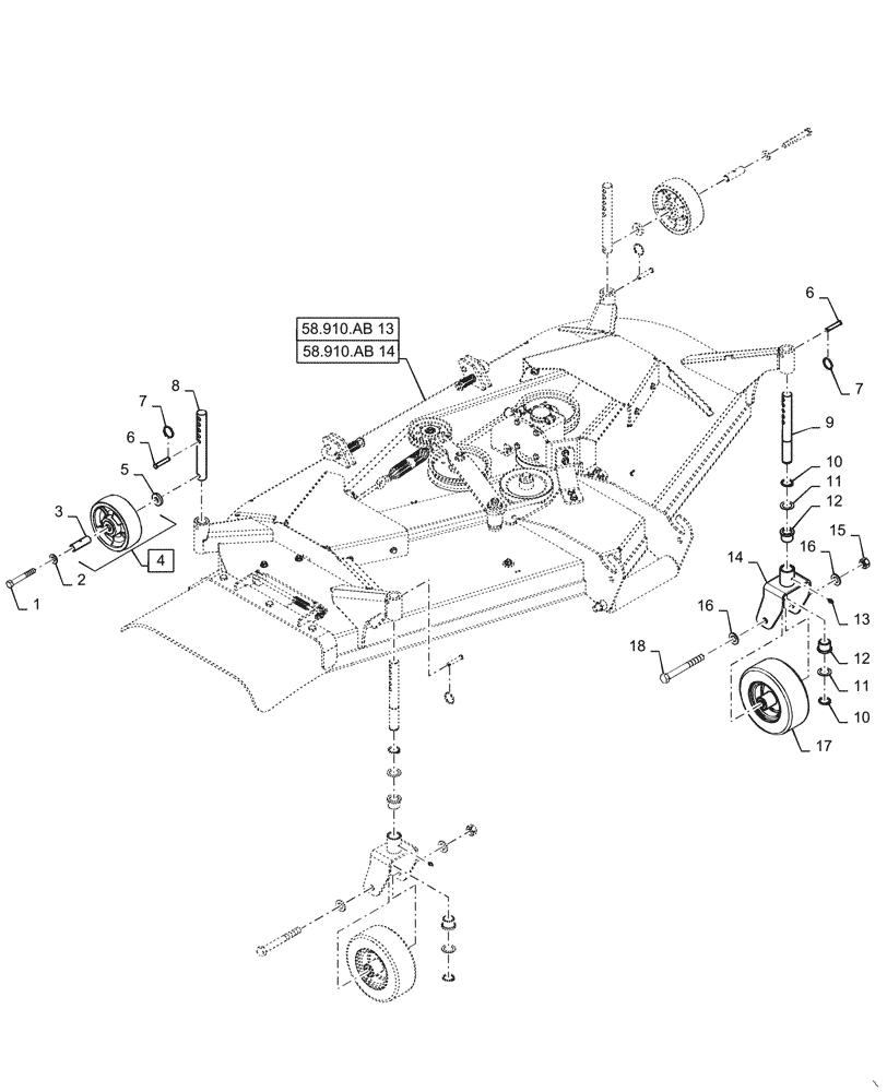 Схема запчастей Case IH MW272S - (44.536.AE[13]) - VAR - 717966286, 717966296 - MOWER DECK WHEELS (44) - WHEELS