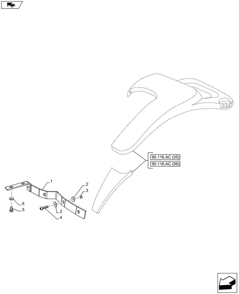Схема запчастей Case IH MAXXUM 110 - (90.116.AC[02]) - VAR - 338122, 338201, 743777 - REAR FENDER, BRACKETS (90) - PLATFORM, CAB, BODYWORK AND DECALS
