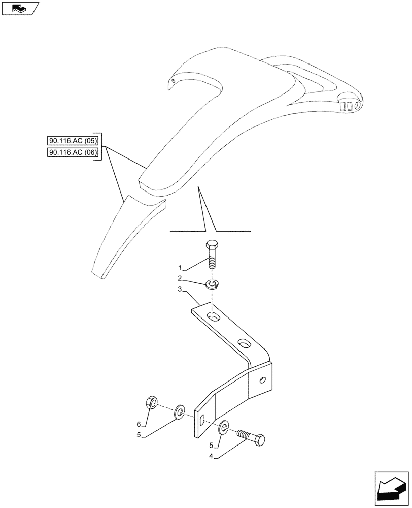 Схема запчастей Case IH MAXXUM 110 - (90.116.AC[01]) - VAR - 338202, 391153 - REAR FENDER, BRACKETS (90) - PLATFORM, CAB, BODYWORK AND DECALS