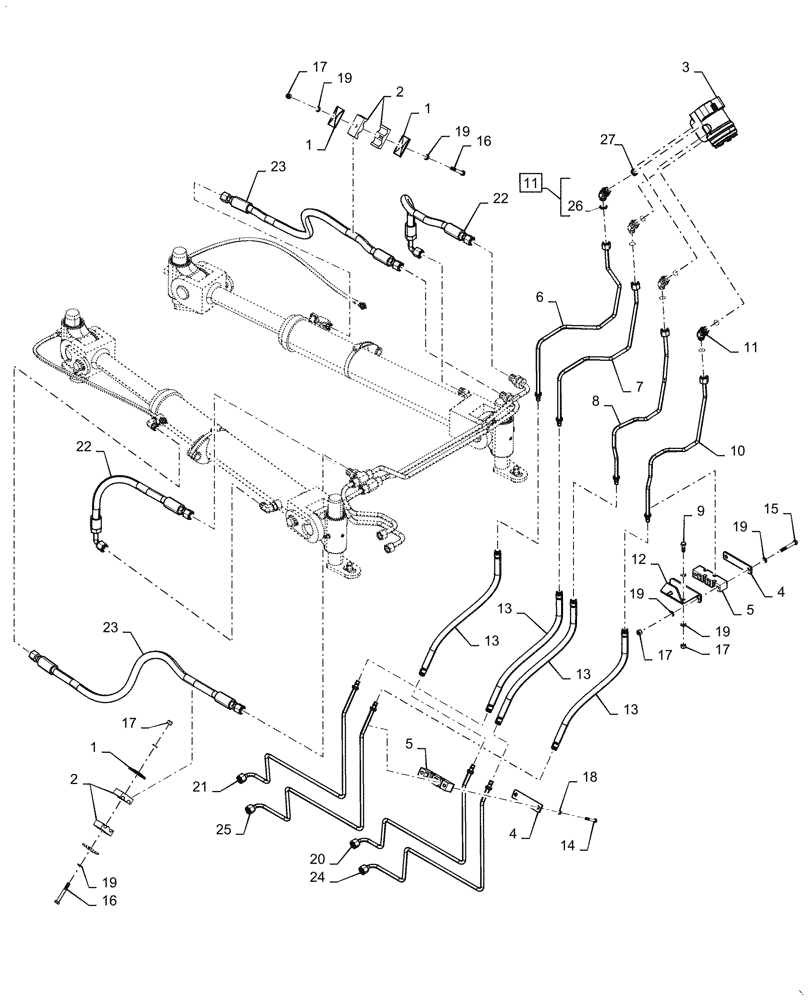 Схема запчастей Case IH STEIGER 350 - (41.200.01[01]) - STEERING CYLINDER HYD. LINE (41) - STEERING
