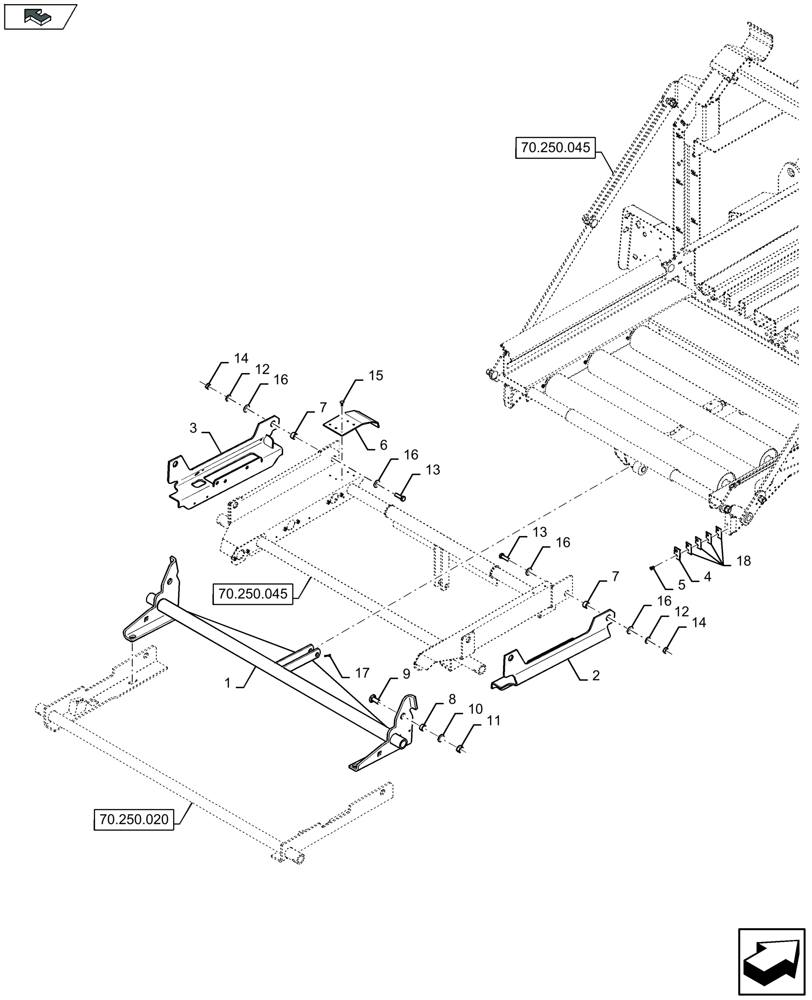 Схема запчастей Case IH LB434S XL - (70.250.015) - BALE WEIGHING SYSTEM, UPPER FRAME (70) - EJECTION