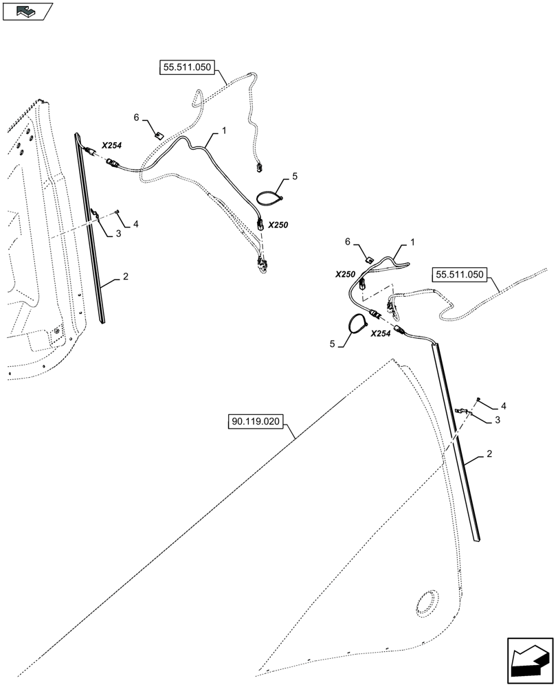 Схема запчастей Case IH LB424R XL - (55.404.070) - FLYWHEEL HOOD LIGHT (55) - ELECTRICAL SYSTEMS