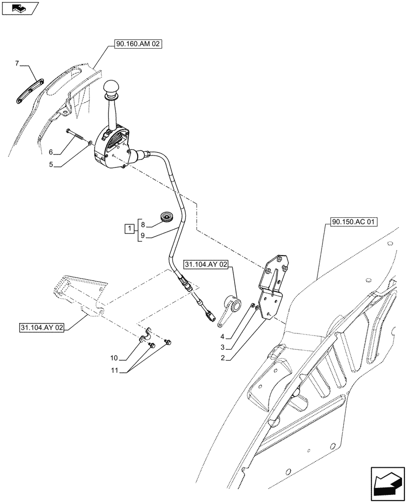 Схема запчастей Case IH FARMALL 115U - (31.104.AY[01]) - STD + VAR - 391727 - PTO 540/1000 RPM, CONTROLS, ISO - END YR 11-MAR-2013 (31) - IMPLEMENT POWER TAKE OFF