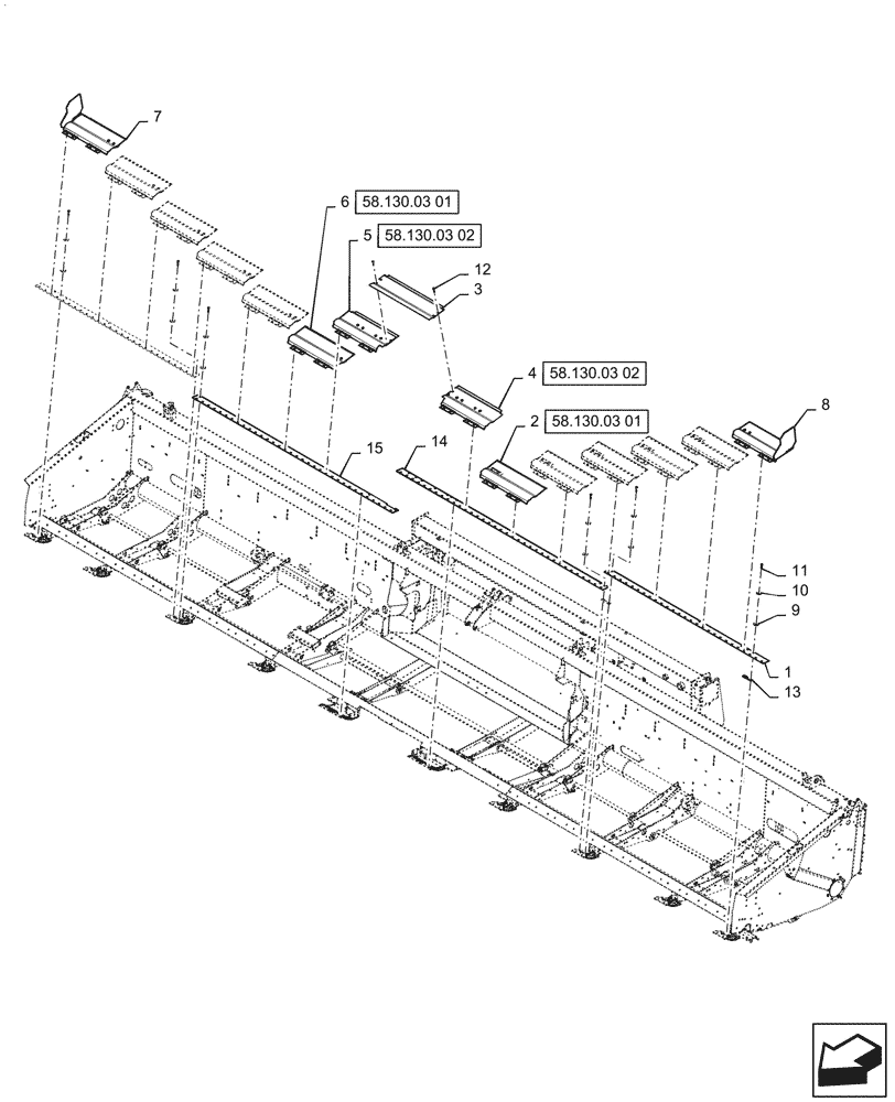 Схема запчастей Case IH 3162 - (58.130.02[01]) - FLOOR, ASSY, 30FT CENTER KNIFE DRIVE, LH AND RH (58) - ATTACHMENTS/HEADERS