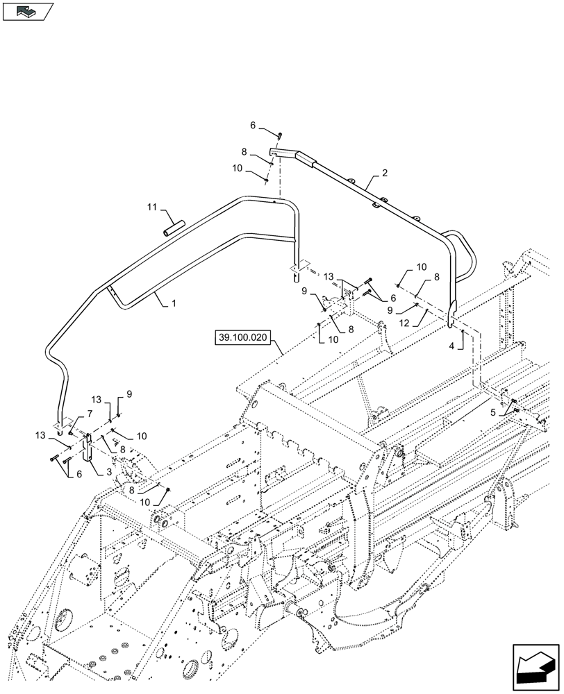 Схема запчастей Case IH LB424R XL - (90.118.035) - RAILINGS, RH (90) - PLATFORM, CAB, BODYWORK AND DECALS