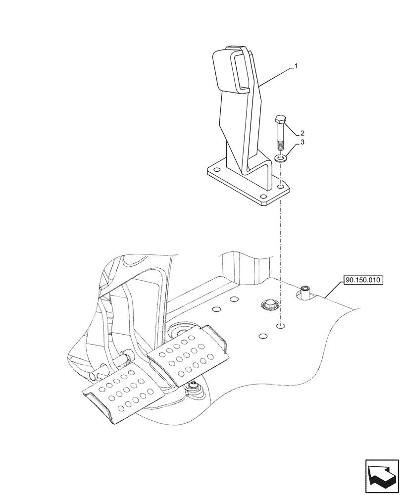Схема запчастей Case IH JX95HC PLUS - (90.151.030) - STD + VAR - 391606 - TRAILER BRAKE, LEVER, SUPPORT (90) - PLATFORM, CAB, BODYWORK AND DECALS