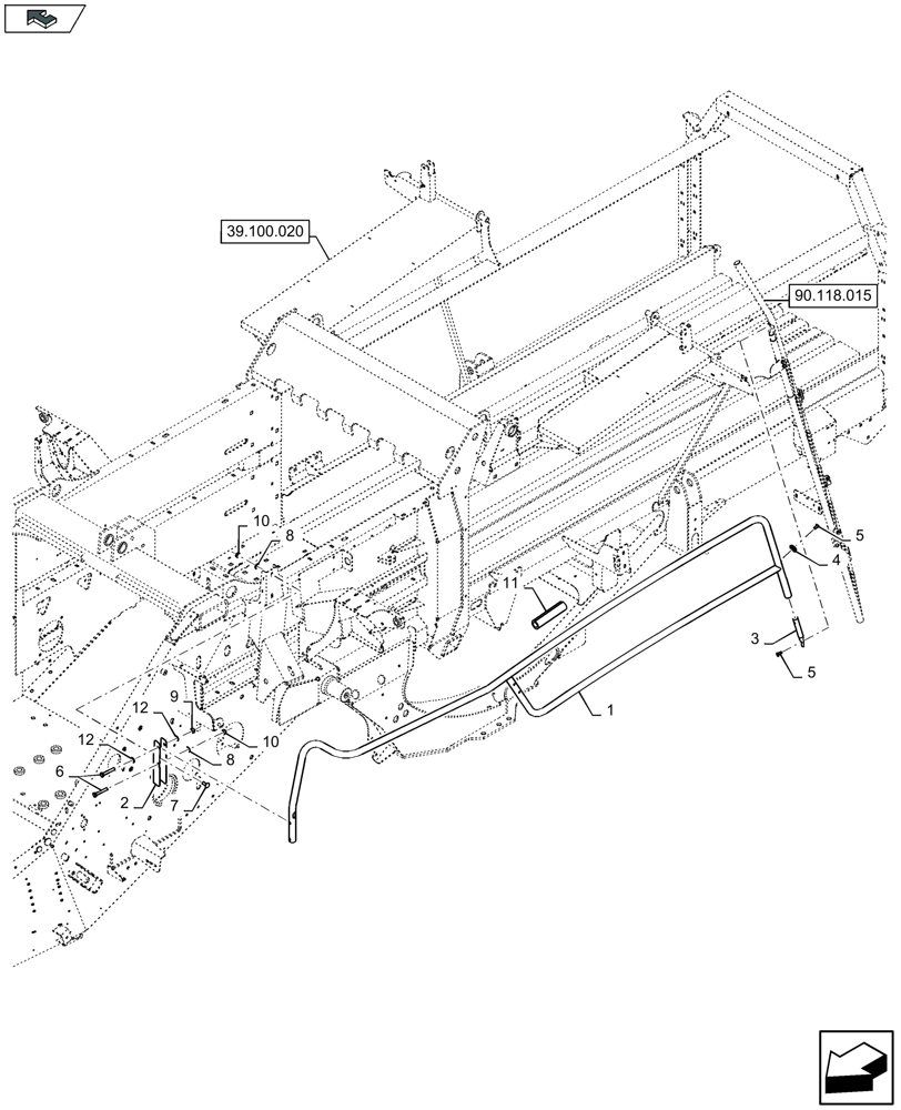 Схема запчастей Case IH LB424R XL - (90.118.025) - RAILINGS, LH (90) - PLATFORM, CAB, BODYWORK AND DECALS