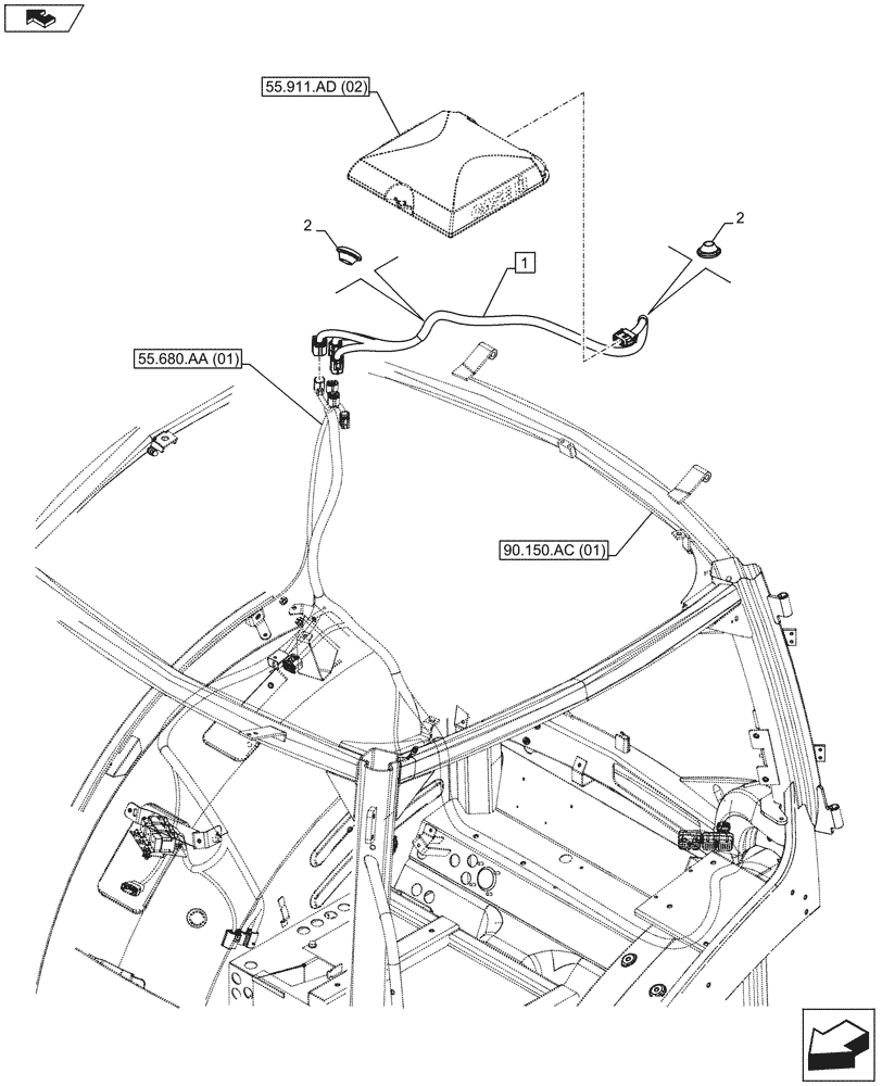 Схема запчастей Case IH MAXXUM 130 - (55.680.AA[03]) - VAR - 330634, 339077, 743812 - AUTOGUIDANCE, HARNESS, ROOF (55) - ELECTRICAL SYSTEMS