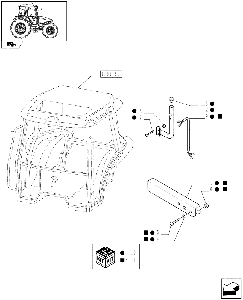 Схема запчастей Case IH FARMALL 90 - (1.75.6/01) - REAR LIGHT EXTENSION (VAR.335659) (06) - ELECTRICAL SYSTEMS