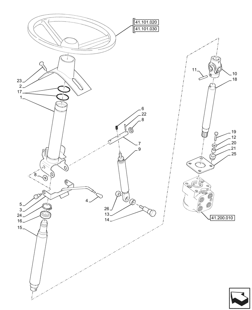 Схема запчастей Case IH JX95HC PLUS - (41.101.010) - STD + VAR - 391606 - STEERING COLUMN (41) - STEERING