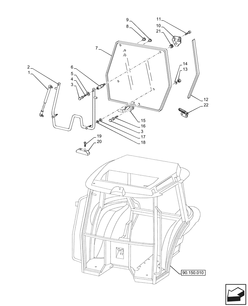 Схема запчастей Case IH JX95HC PLUS - (90.156.020) - STD + VAR - 391606 - CAB, REAR, WINDOW (90) - PLATFORM, CAB, BODYWORK AND DECALS