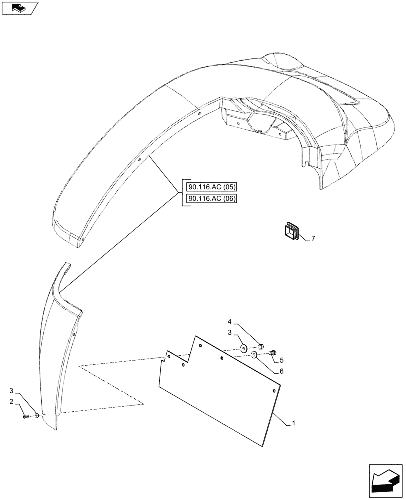 Схема запчастей Case IH MAXXUM 110 - (90.116.AC[14]) - VAR - 338122, 338201, 338202, 391153, 743777 - REAR FENDER, MUDGUARD (90) - PLATFORM, CAB, BODYWORK AND DECALS