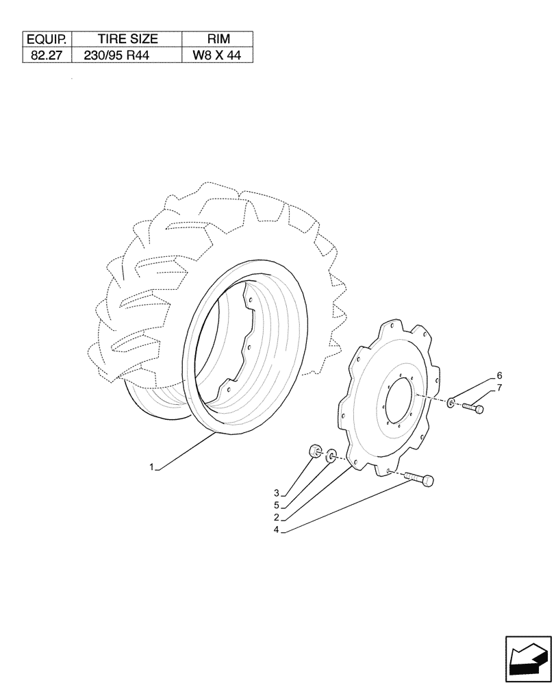 Схема запчастей Case IH JX95HC PLUS - (44.511.020) - VAR - 8210401 - FRONT, WHEEL (W8X44) (44) - WHEELS