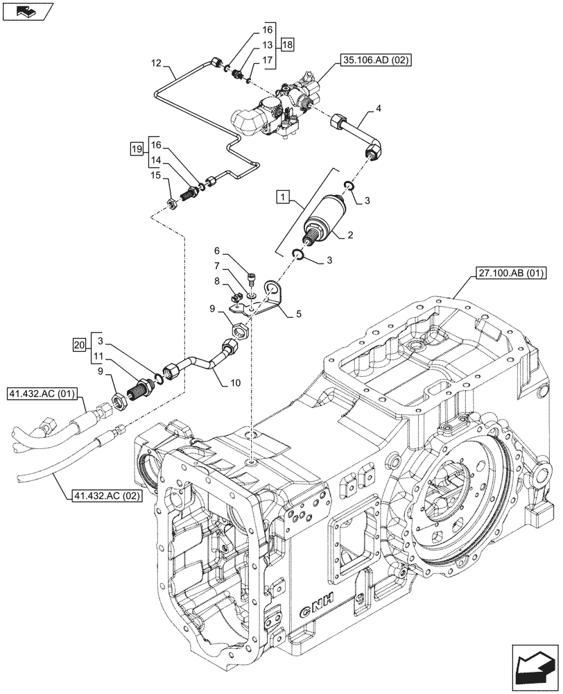 Схема запчастей Case IH MAXXUM 110 - (41.200.AL) - VAR - 332351, 391223 - HYDRAULIC STEERING, OIL FILTER (41) - STEERING