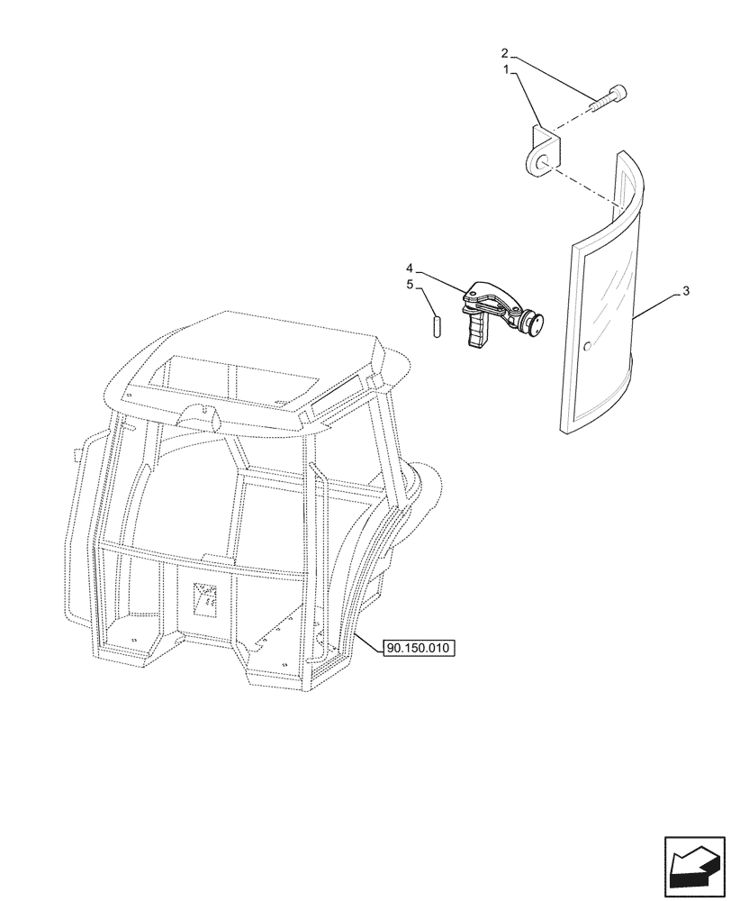 Схема запчастей Case IH JX95HC PLUS - (90.156.030) - STD + VAR - 391606 - CAB, SIDE GLASS (90) - PLATFORM, CAB, BODYWORK AND DECALS