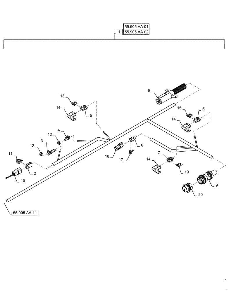 Схема запчастей Case IH RB455 - (55.905.AA[12]) - VAR - 726967, 726969 - WIRE HARNESS, ISOBUS, YFN188618 AND PRIOR (55) - ELECTRICAL SYSTEMS