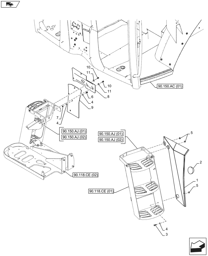 Схема запчастей Case IH MAXXUM 110 - (90.116.AC[09]) - VAR - 338203, 338205, 743707, 743708 - WIDE REAR FENDERS, MUDGUARD (90) - PLATFORM, CAB, BODYWORK AND DECALS