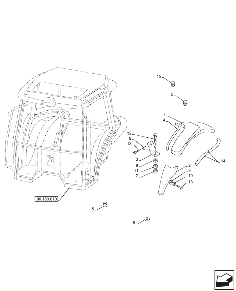Схема запчастей Case IH JX95HC PLUS - (90.160.160) - STD + VAR - 391606 - MUDGUARD & FOOTBOARD (90) - PLATFORM, CAB, BODYWORK AND DECALS