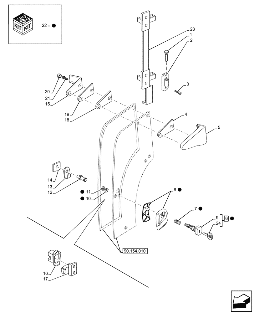 Схема запчастей Case IH JX95HC PLUS - (90.154.020) - STD + VAR - 391606 - CAB DOOR (90) - PLATFORM, CAB, BODYWORK AND DECALS