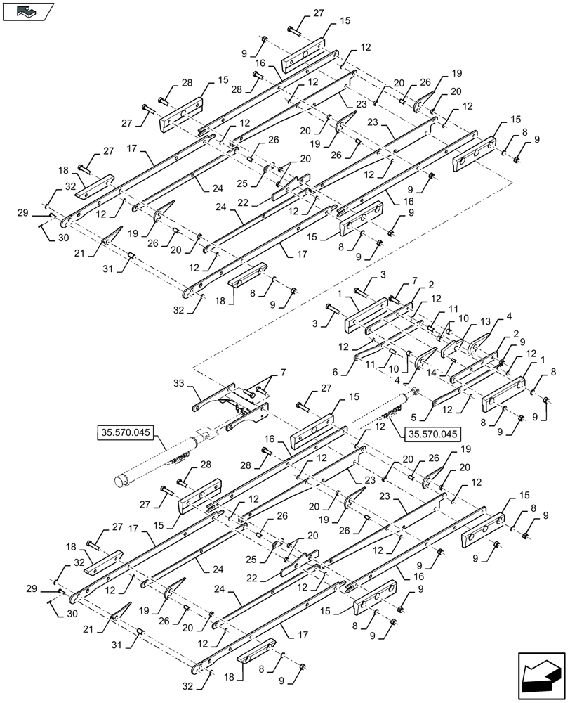 Схема запчастей Case IH LB424R XL - (70.280.025) - STANDARD AND PARTIAL BALE EJECTION MECHANISM (70) - EJECTION