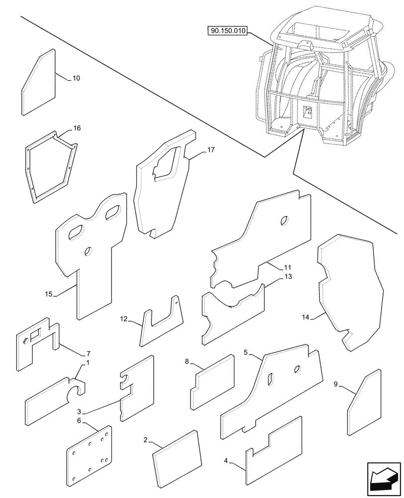 Схема запчастей Case IH JX95HC PLUS - (90.150.080) - STD + VAR - 391606 - CAB, INSULATOR (90) - PLATFORM, CAB, BODYWORK AND DECALS