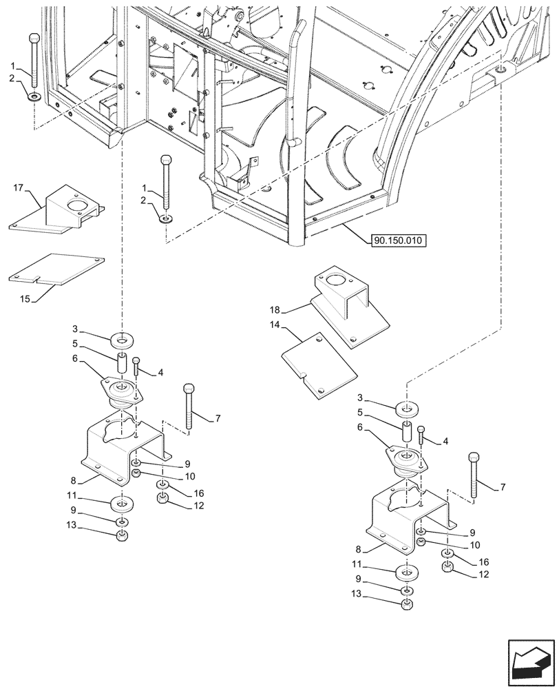 Схема запчастей Case IH JX95HC PLUS - (90.150.060) - STD + VAR - 391606 - CAB, SUPPORT, REAR (90) - PLATFORM, CAB, BODYWORK AND DECALS